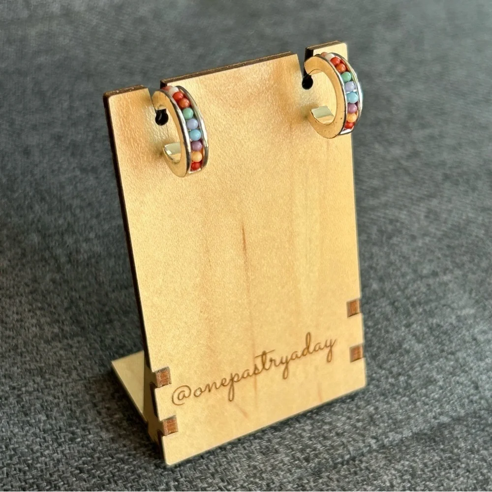 Macy’s Vintage Silver and Colorful Beaded Half Hoop Stud Earrings